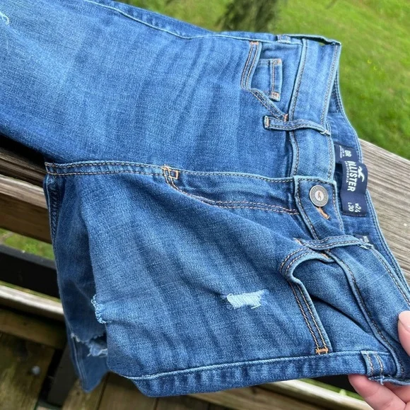 Hollister Women's Blue Ripped mid rise super Skinny stretch Jeans size 0 - Picture 10 of 11